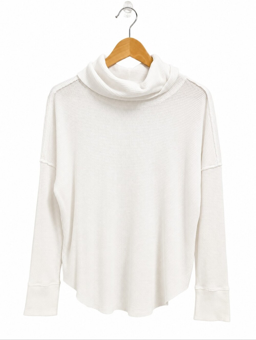 TNA Waffle Knit Cowl Neck Long Sleeve Top Medium White Oversized Cozy Casual
